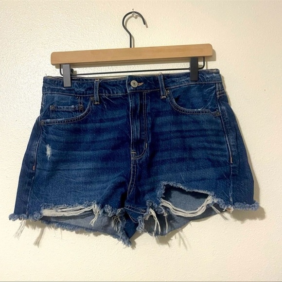 American Eagle Outfitters Pants - American Eagle Outfitters Dark Blue Tomgirl Distressed Jean Shorts 8